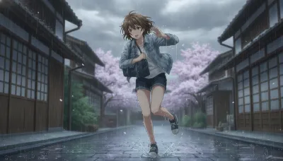雨の桜道を、君の元へ走る