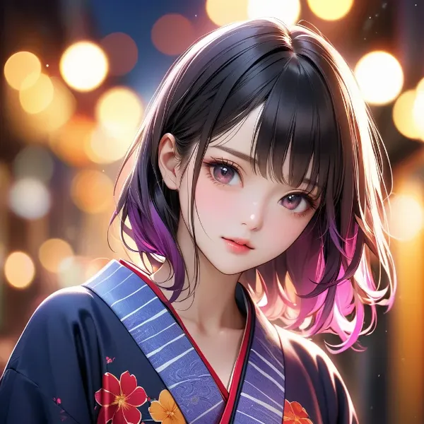 宵闇の紫髪浴衣少女