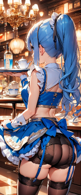 セクシー青髪ウエイトレスさん