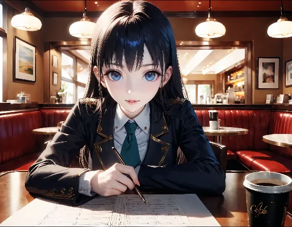 カフェで彼女と勉強中