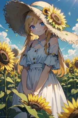ヒマワリと少女