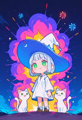 小さな魔女と白猫たちの花火大会