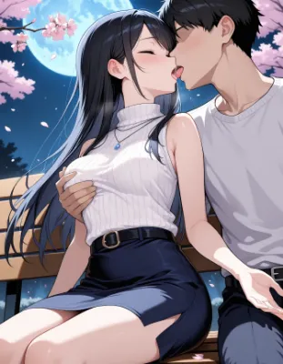 桜月下の禁断のキス