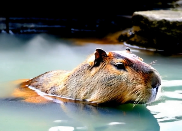 （音量注意）カピバラが入浴してるだけ（１０秒動画）