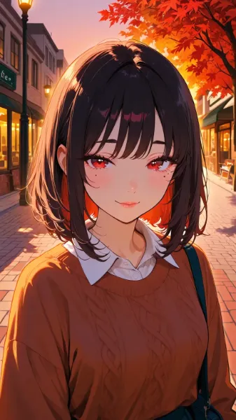 秋の街を歩く女性