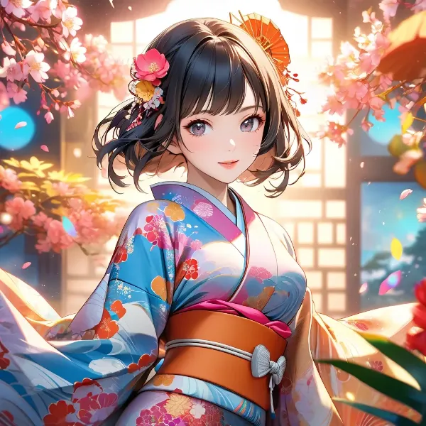 桜舞う着物の少女