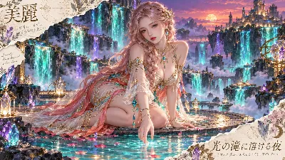 光の滝に溶ける美麗の指先