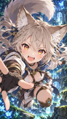 君の手を掴む、森の冒険狐娘