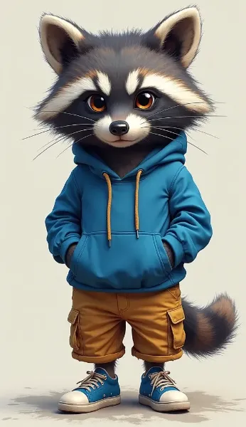 パーカーを着たアライグマ
