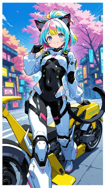 (サイバーパンク)ライダースーツ猫娘