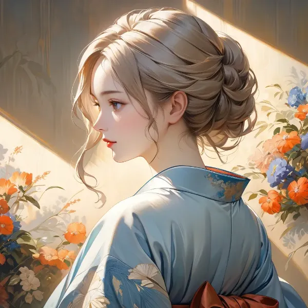 陽光に輝く着物美人