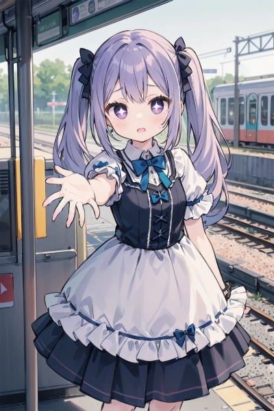 ローカル線の駅のホームとセレネちゃん