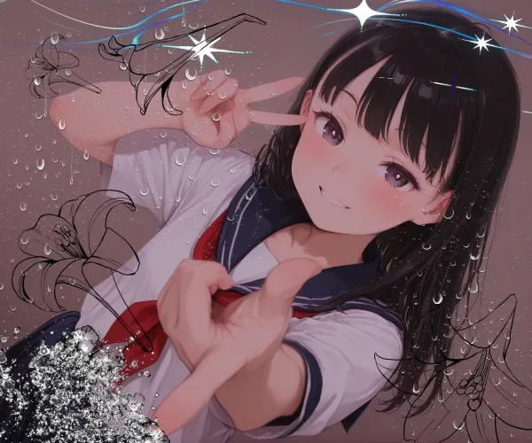 水滴と笑顔のセーラーガール