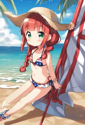 アメリカン水着な三つ編みロリ