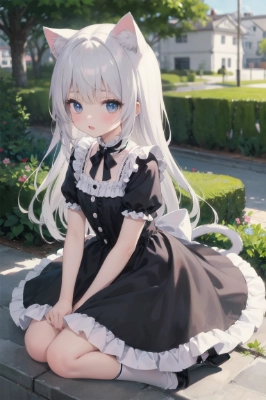 庭で座る幼女