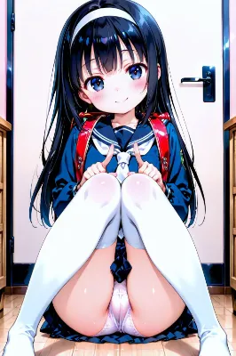 ひざを閉じてるので見えてないと思ってる子