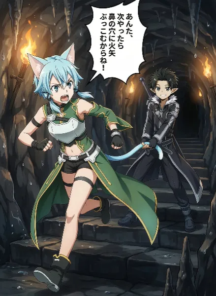 キリトがシノンの尻尾を掴んでみた(Nanobanana)