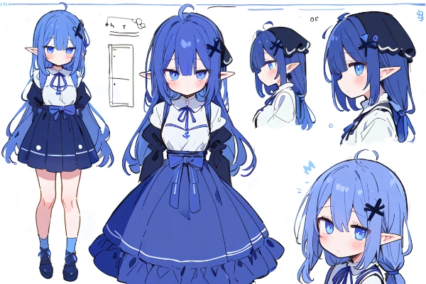 設定資料集。うちの子。藍髪藍髪で翼も尻尾も無いエルフもどきの魔人少女。