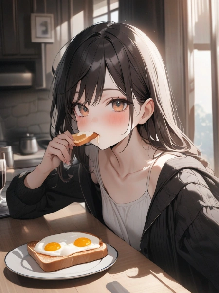 朝食を食べる女の子
