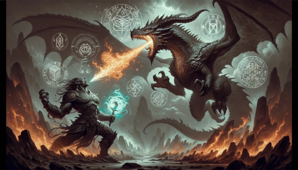 魔法の召喚：炎と神秘の対決