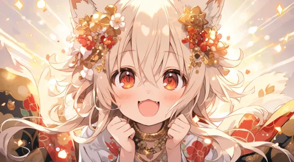 黄金の花に輝く狐娘の祝祭