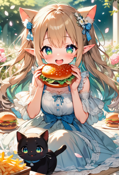 ちびエルフとハンバーガー
