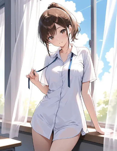 陽光差し込む窓辺で微笑む少女