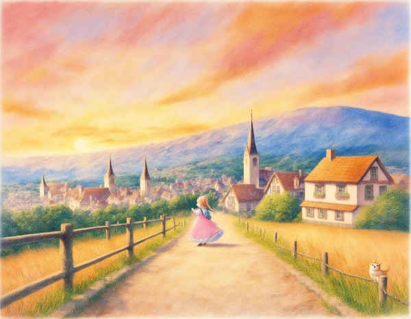 少女と犬と秋の風景