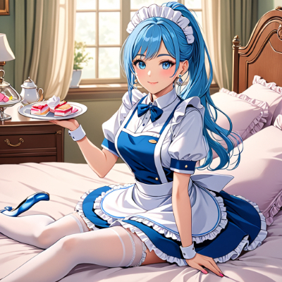 休憩中の青髪メイドさん