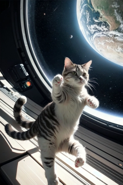 宇宙で遊ぶ猫