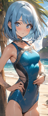素敵な水着の青髪さん