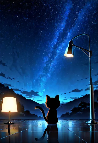 星空に願いを託す黒猫の夜