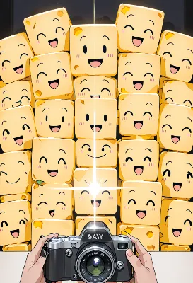 笑顔のチーズたちとカメラの瞬間