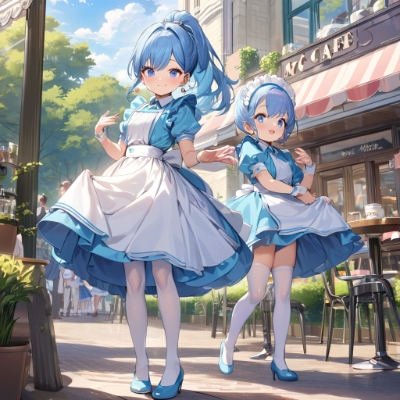 3時の青髪ウエイトレスさん