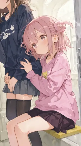 ピンク髪の少女のハグ