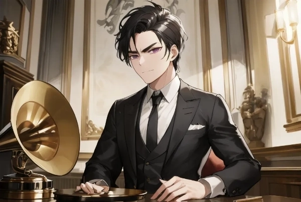 蓄音機で音楽を聴いている男性達（10枚）