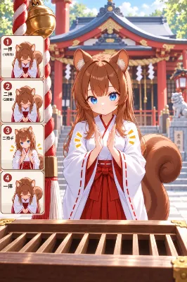 リス耳巫女の神社参拝