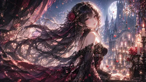 満月の古城で輝く黒薔薇の乙女