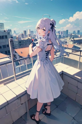 屋上のドレス娘
