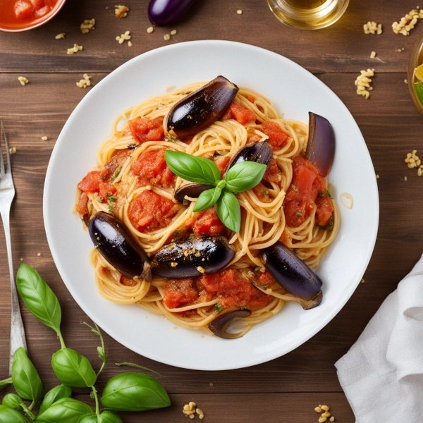 茄子とトマトのパスタ