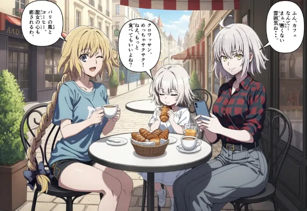 パリのカフェで楽しむ可愛いジャンヌ3人組☕