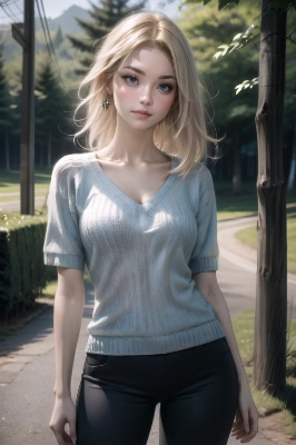Vネックの少女