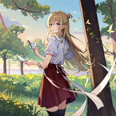 森で輝く魔法のカードと少女