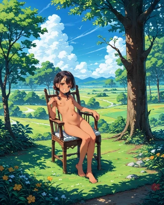 椅子に座った褐色少女