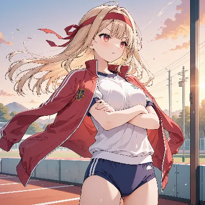 夕陽のトラックで佇む少女