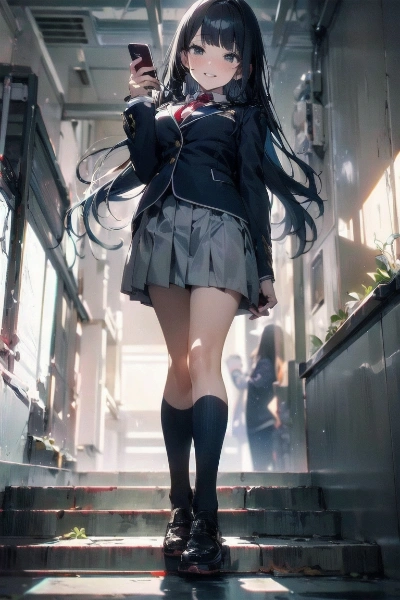 スマホのカメラで七不思議の場所を撮影する部長（階段）其之二