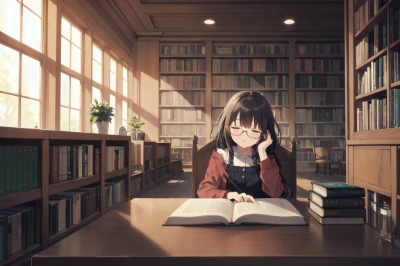 図書館と眼鏡と女の子