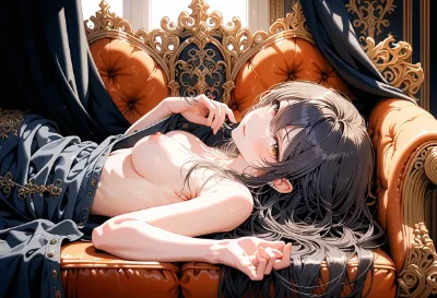 黒髪美女の優雅な午後