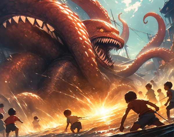 小さい漁村にクラーケンが現れた