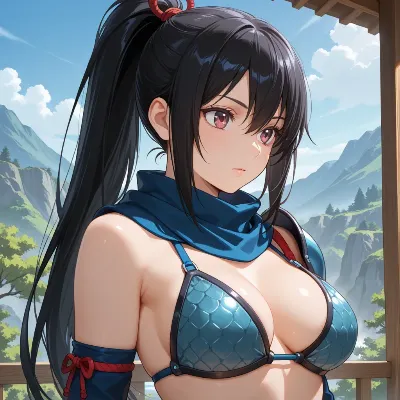 山並みを背に立つ青き戦乙女